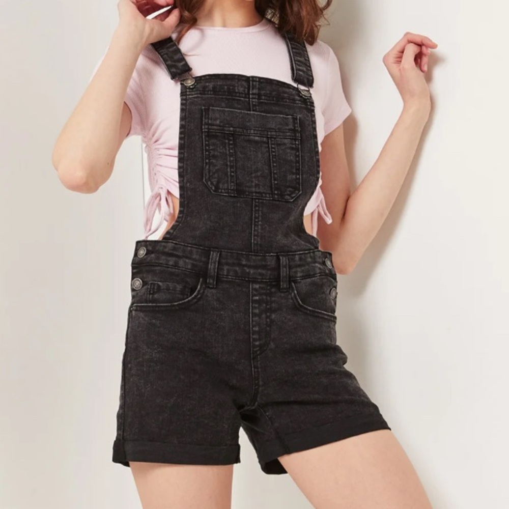 Ardene Black Denim Short Overalls